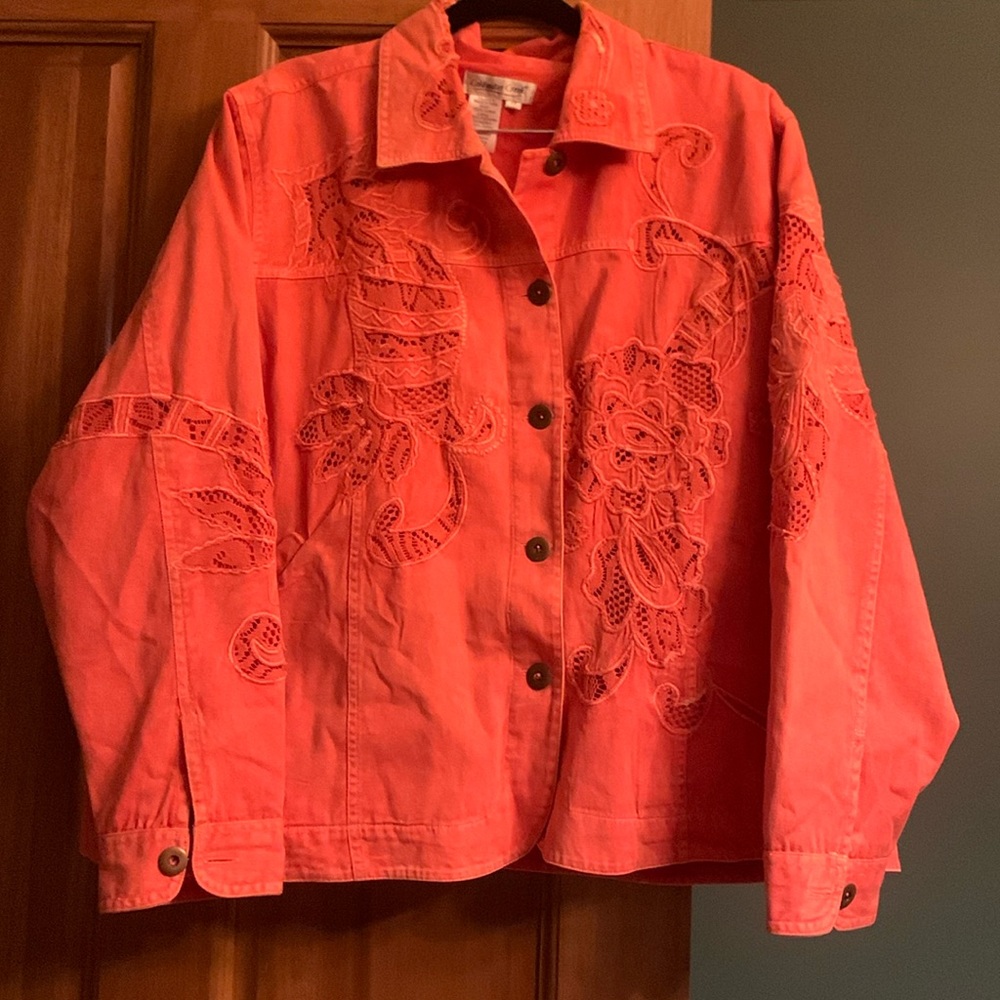 Coldwater Creek Jacket Size 2x with flower appliqué